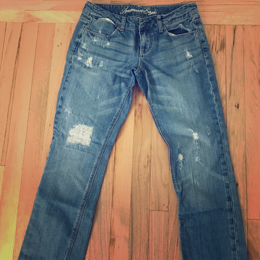 American Eagle destructed straight leg denim
